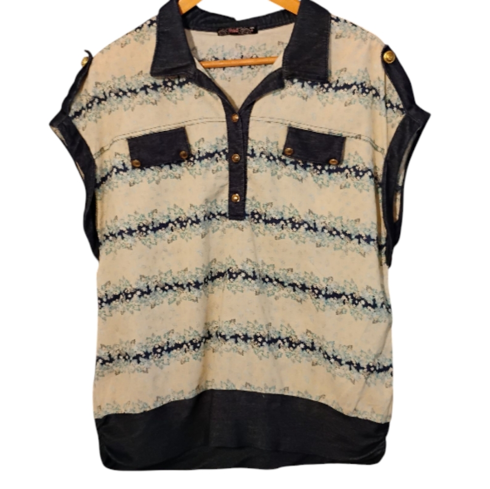 MSE Vintage Relaxed Style Front Button Stripped Top